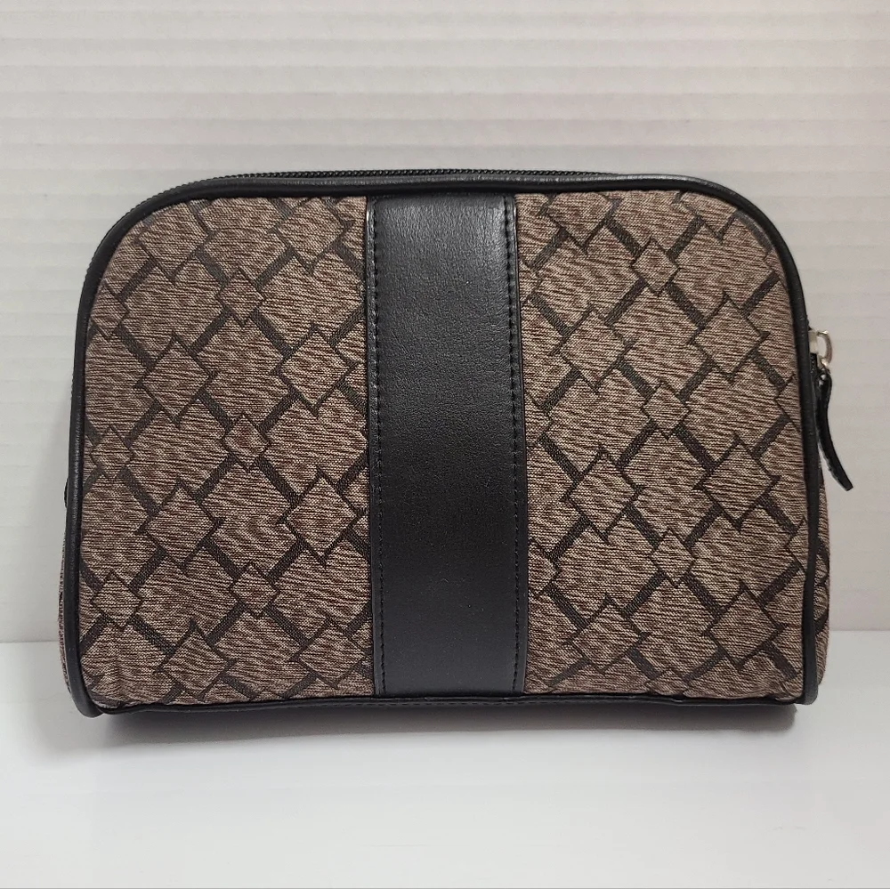 Longaberger Vintage Zip Top Signature Cosmetic Case Brown Diamond Print